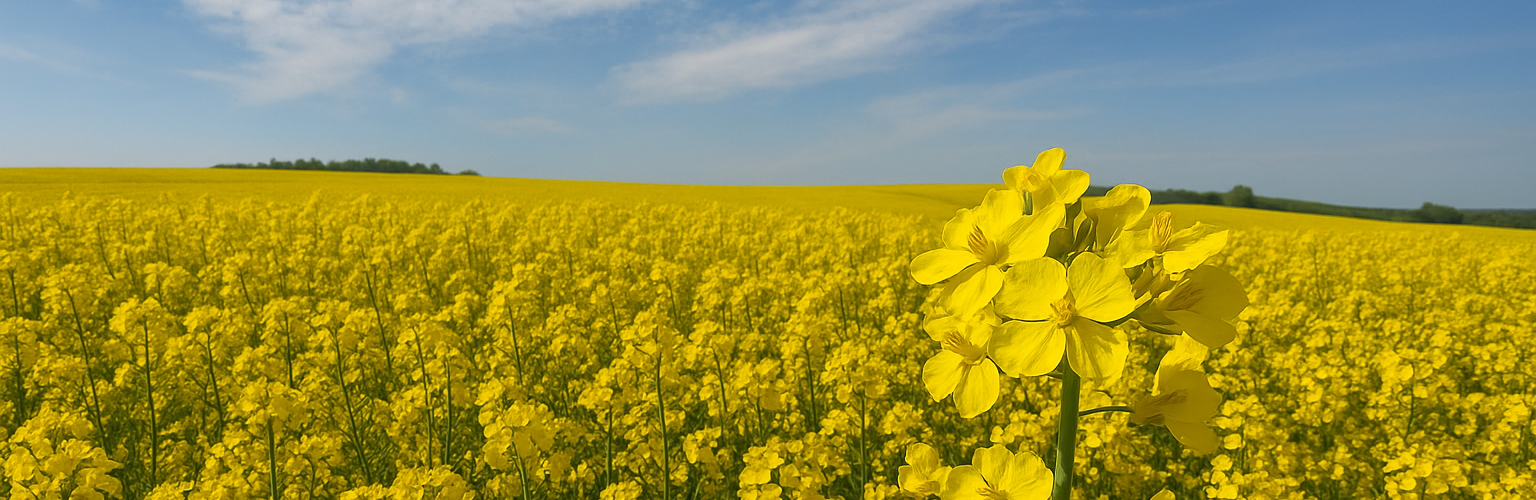 Rapsfeld vor blauem Himmel